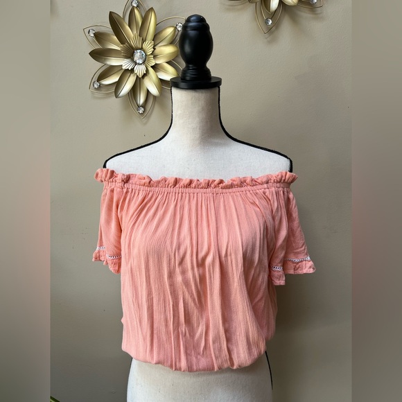 Poof! Peach Coral Puff Sleeve Ruffled Blouse - Picture 2 of 9